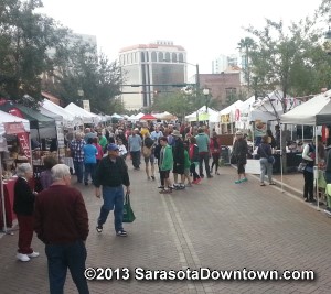 Farmer's market tents on Lemon Avenue in downtown Sarasota.